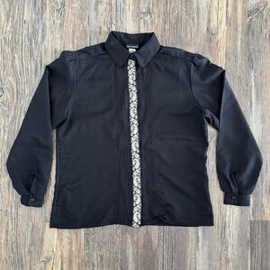 Vtg Ann Chabrol Button-Up L/S Shirt Sz 14 Black Gold Paisley Trim Hidden Placket